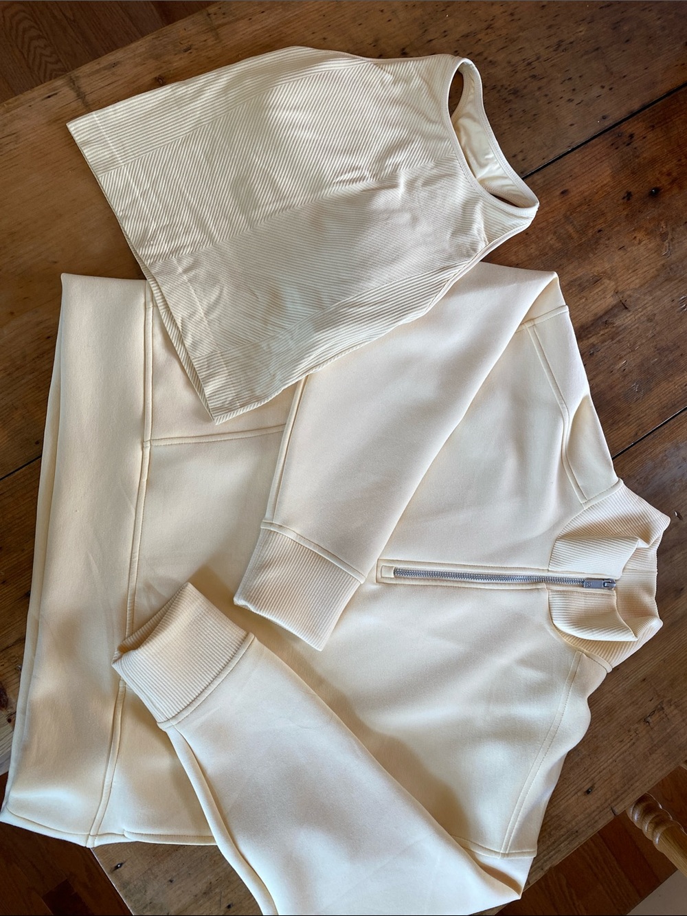 CALIA Light Yellow Ribbed Tank and Scuba Zip-Front Track Jacket Set - Picture 1 of 6
